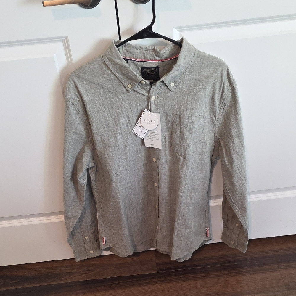 Jachs Light Green/Gray Casual Button Down Shirt